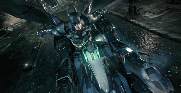 Batman ejecting from the Batmobile in 'Batman: Arkham Knight'