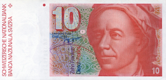 Leonhard Euler (1707-1783) as depicted on the former Swiss 10 francs banknote