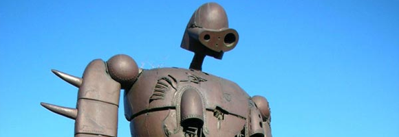 Life-sized statue of a robot soldier from 'Laputa: Castle in the Sky' (Miyazaki 1986) in the rooftop garden of the Ghibli Museum in Mitaka, Tokyo