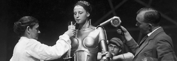 Brigitte Helm on the set of 'Metropolis'