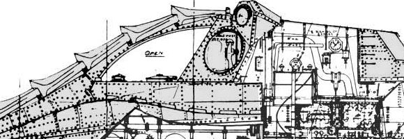 Detail of a blueprint cutaway of the Disney Nautilus by Mike Gonzales