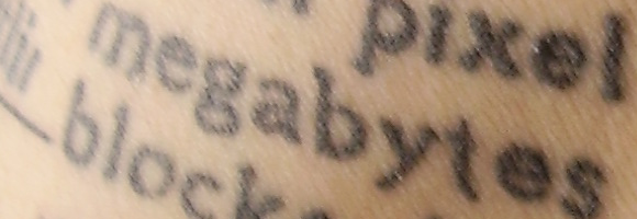 Portions of text from Gibson's 'Neuromancer' tattooed