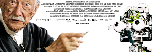 Detail of the promotional poster for the documentary 'Plug & Pray' (Schanze 2010)