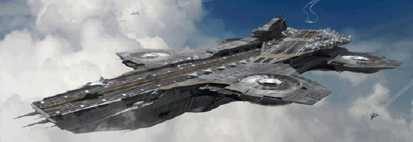 S.H.I.E.L.D.'s flying aircraft carrier as depicted in 'The Avengers' (Whedon 2012)
